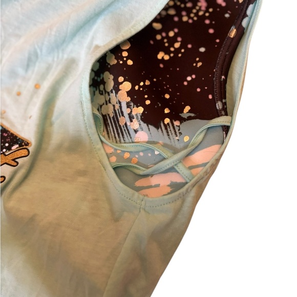 Justice Mint and Black “Gymnastics”‎ Tank Top with Built In Bra - Picture 2 of 4